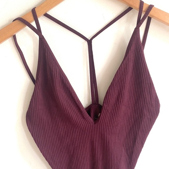(B52) NEW Intimately Free People Deep Plunge vneck burgundy bodysuit, XS/S, NWOT - Picture 3 of 7